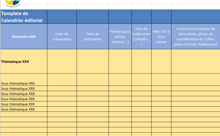 Modele calendrier éditorial gratuit